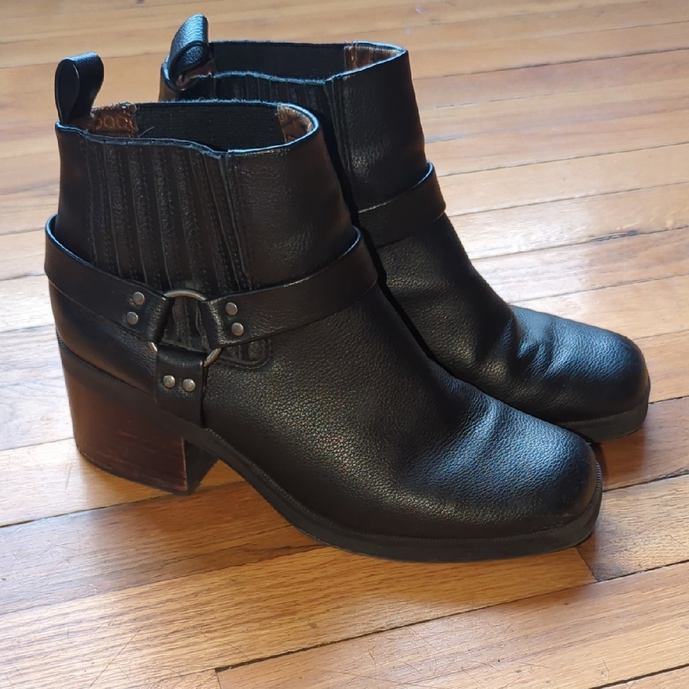 Born Black Leather Harness Ankle Boots